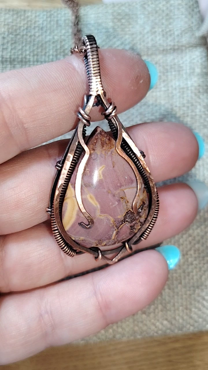 Thumbnail: Marnessa | Mookaite Statement Pendant | Oxidised Copper Wire | One of a Kind