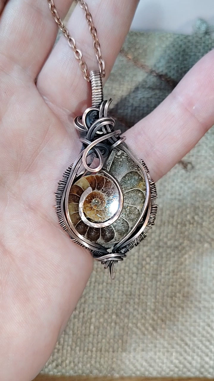 Thumbnail: Keeper of Time | Ammonite Fossil Pendant | Oxidised Copper Wire | One of a Kind