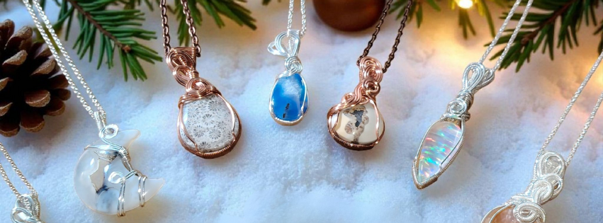 flatlay of crystal pendants