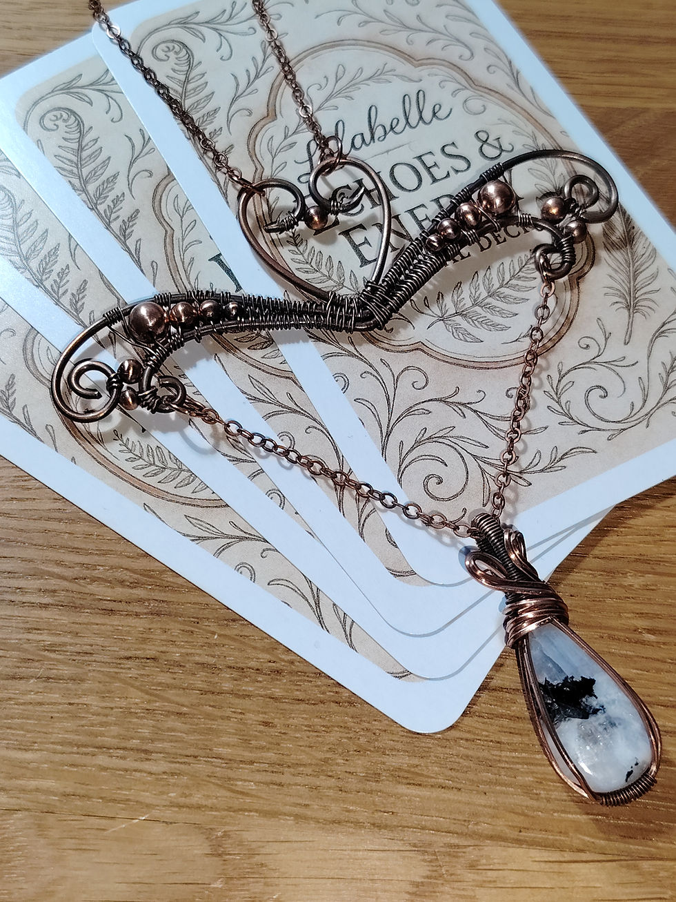 Thumbnail: Aelistra – Rainbow Moonstone Statement Necklace in Oxidised Copper