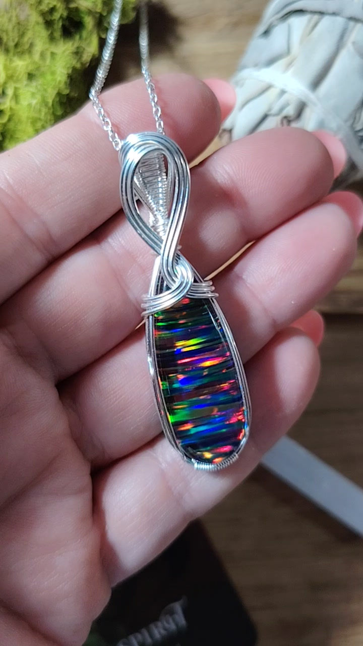 Thumbnail: Nerielle | Aurora Opal Pendant | Silver Filled Copper Wire | One of a Kind