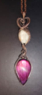 Thumbnail: Morvella | Labradorite & Bone Pendant | Oxidised Copper Wire Necklace | One of a