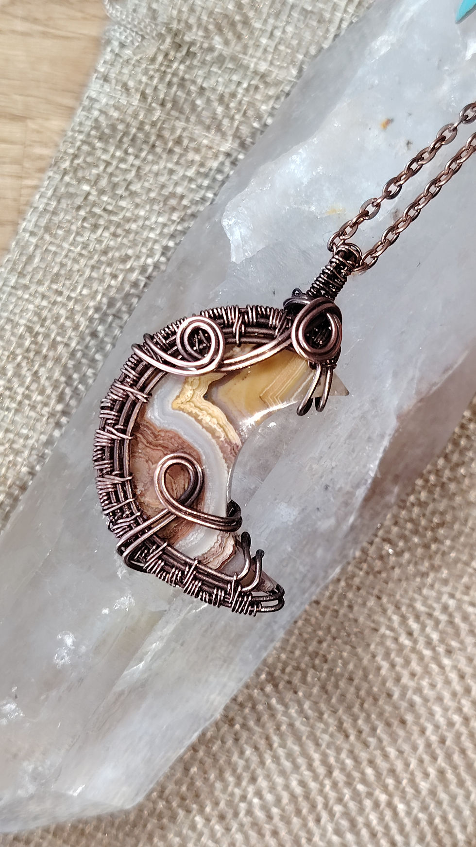 Thumbnail: Night Curve — Crazy Lace Agate Pendant | Oxidised Copper Crescent Moon Necklace