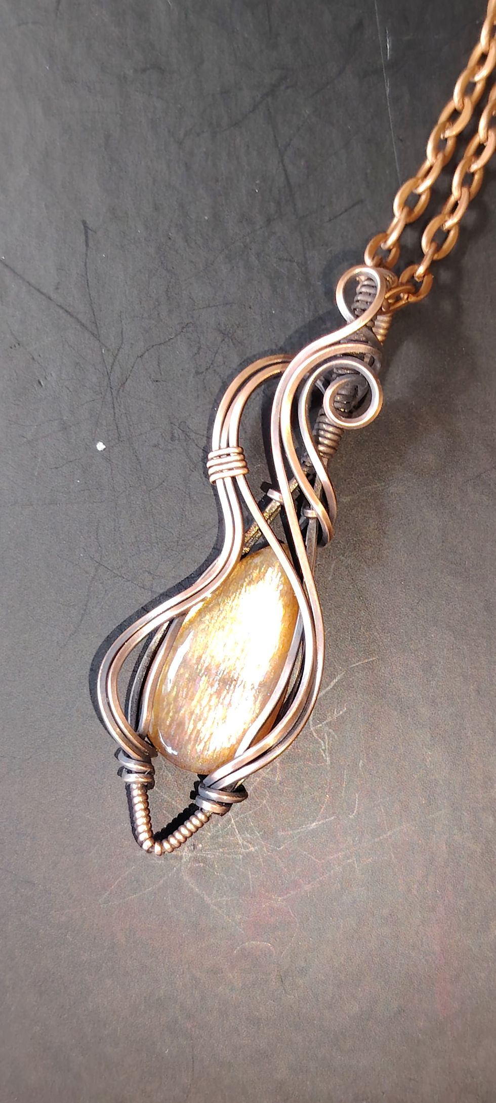 Thumbnail: Solthira | Lattice Sunstone Pendant | Oxidised Copper Wire | One of a Kind