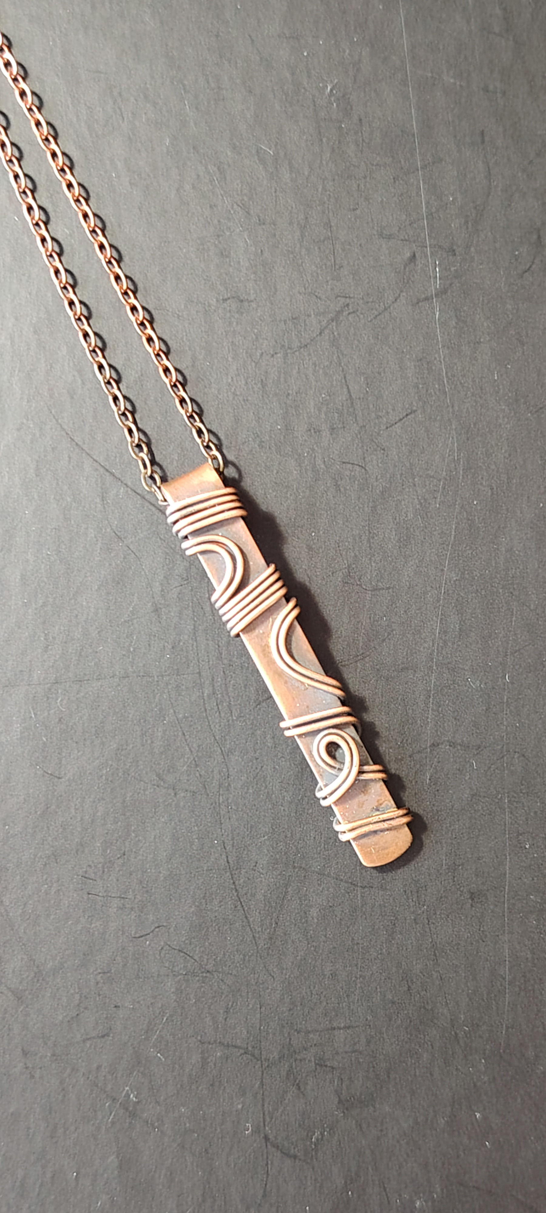Teralis | Copper Bar Pendant | Oxidised Copper Jewellery | One of a Kind