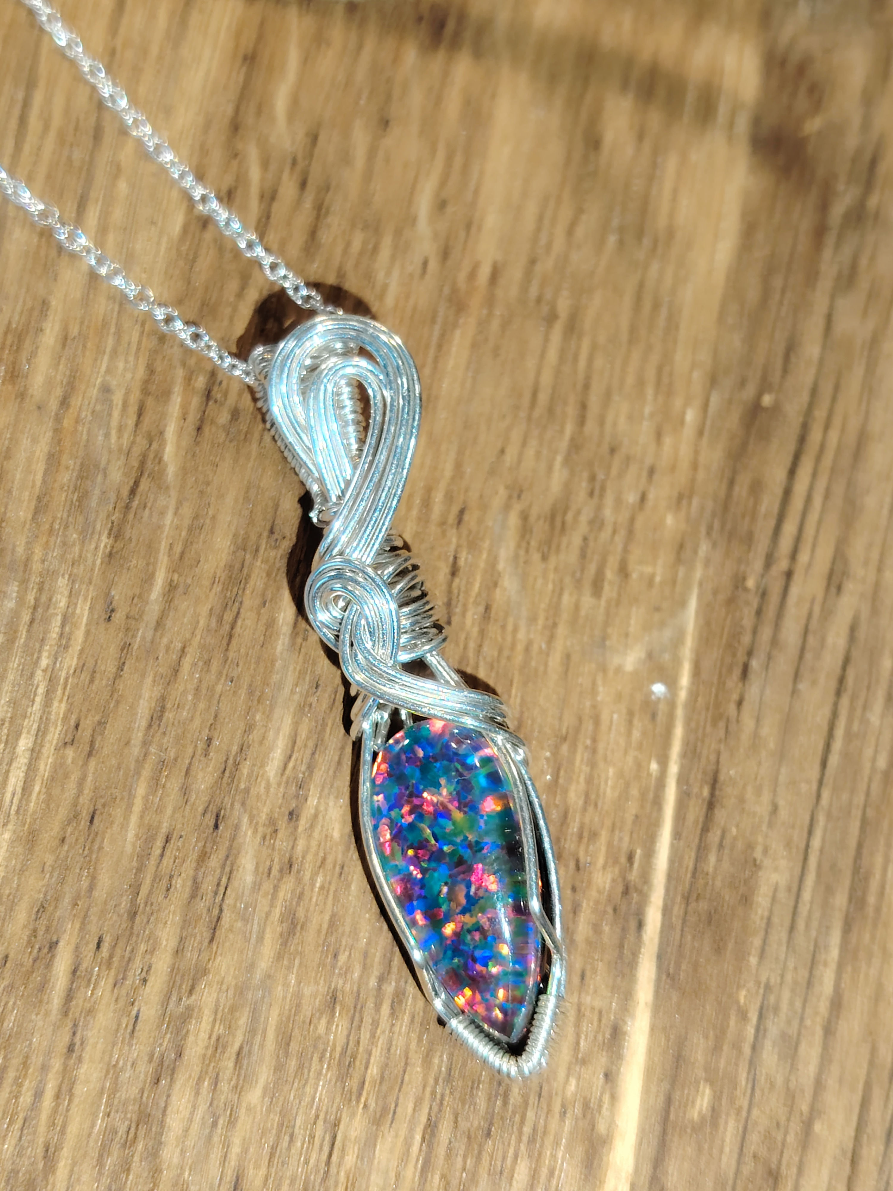 Nythera Aurora Opal Pendant | Sterling Silver Wire Wrapped Jewellery