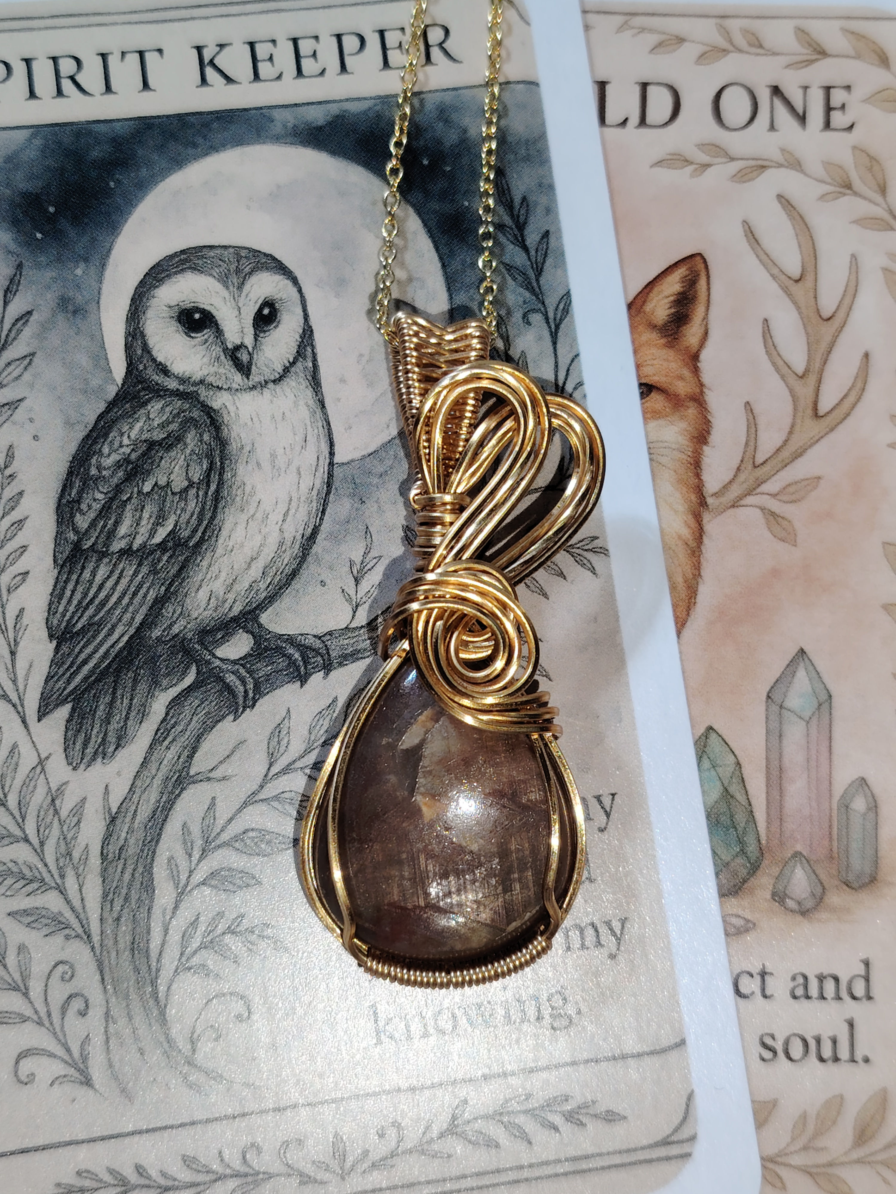 Helio – Gold Sheen Sapphire Pendant Wrapped in Gold-Plated Copper