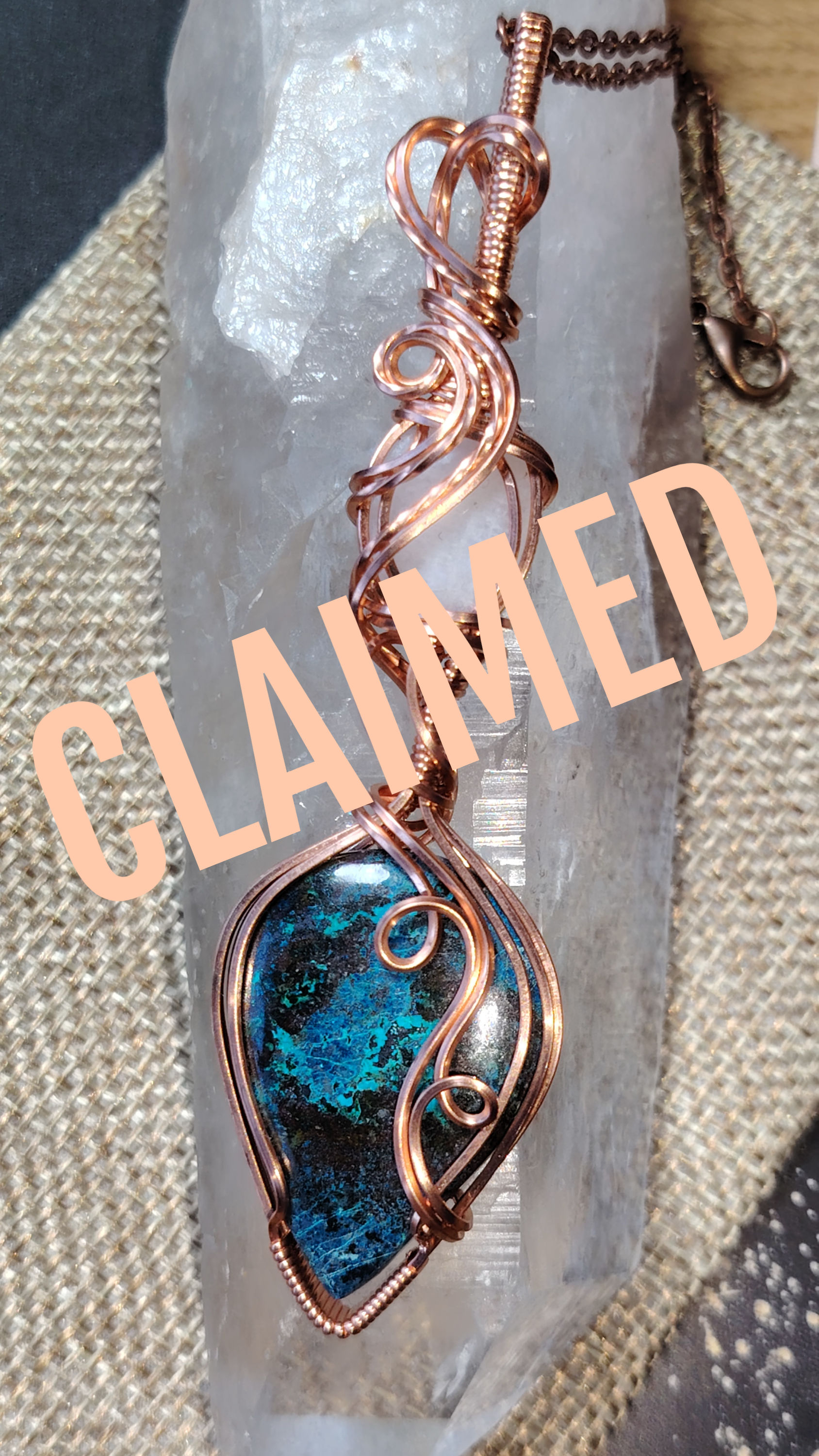 Moon Current — Shattuckite & Rainbow Moonstone Pendant | Bare Copper