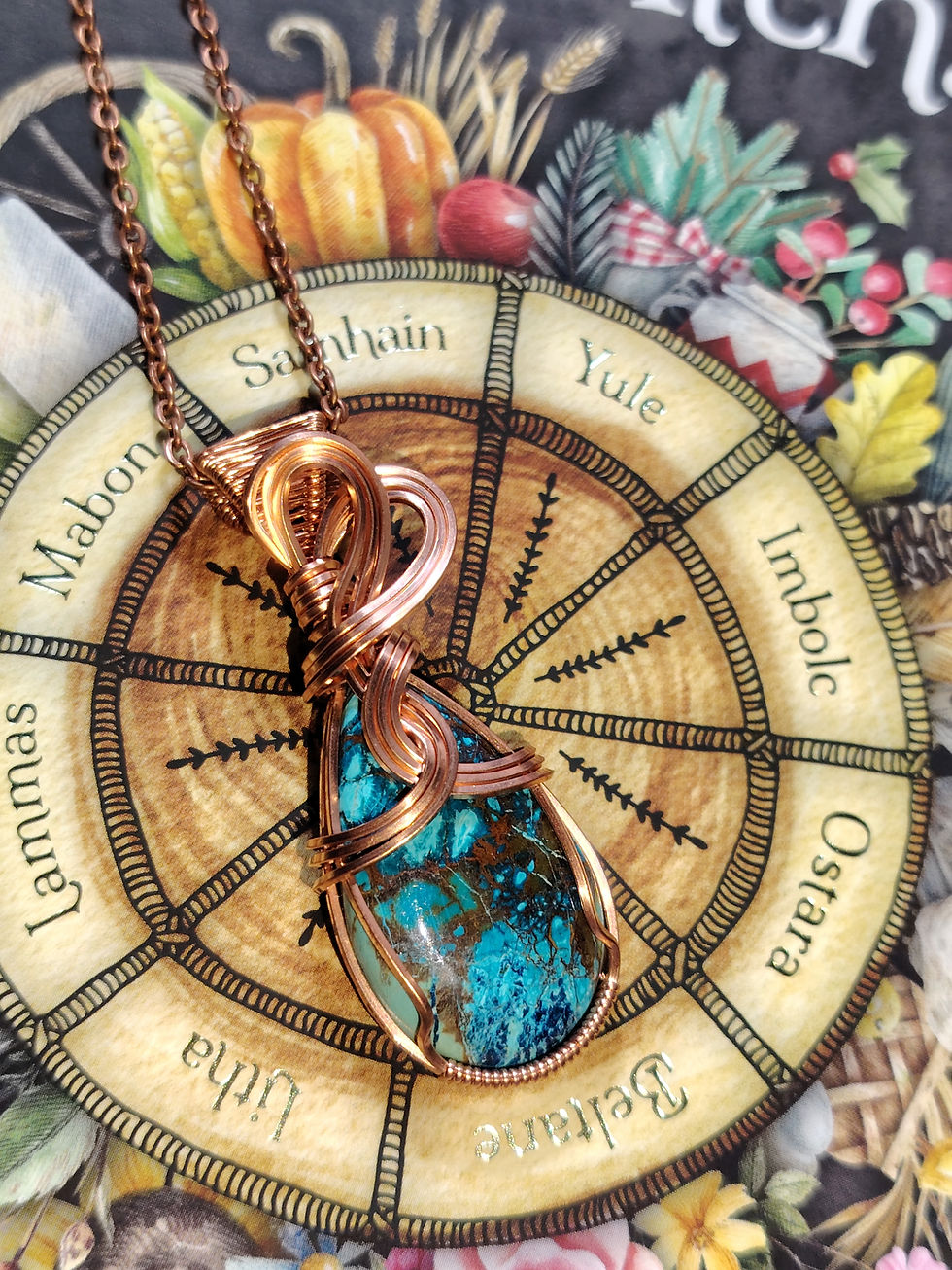 Thumbnail: Stormchant – Shattuckite Wire-Wrapped Pendant in Bare Copper 