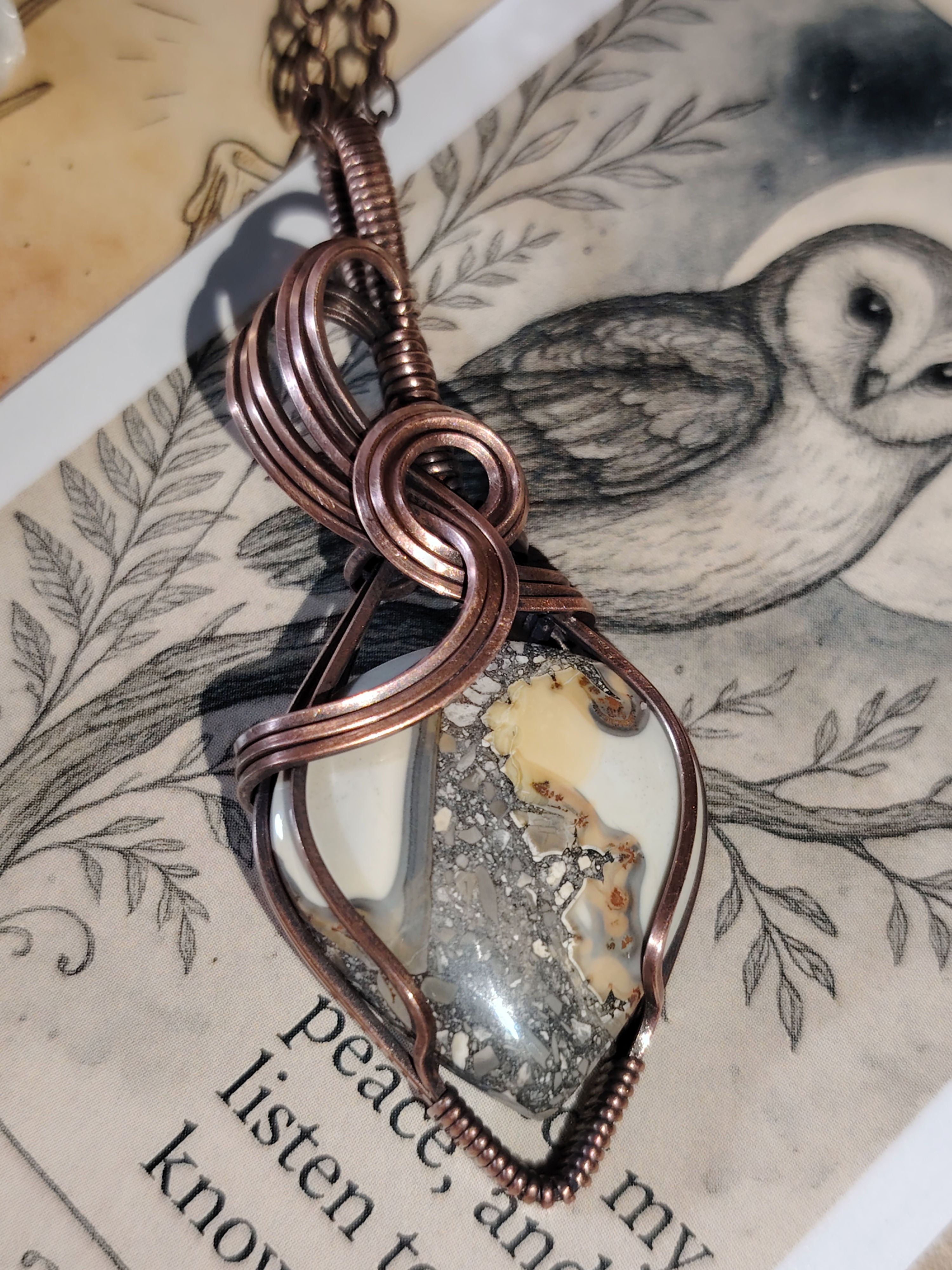 Golden Hollow – Maligano Jasper Pendant in Oxidised Copper