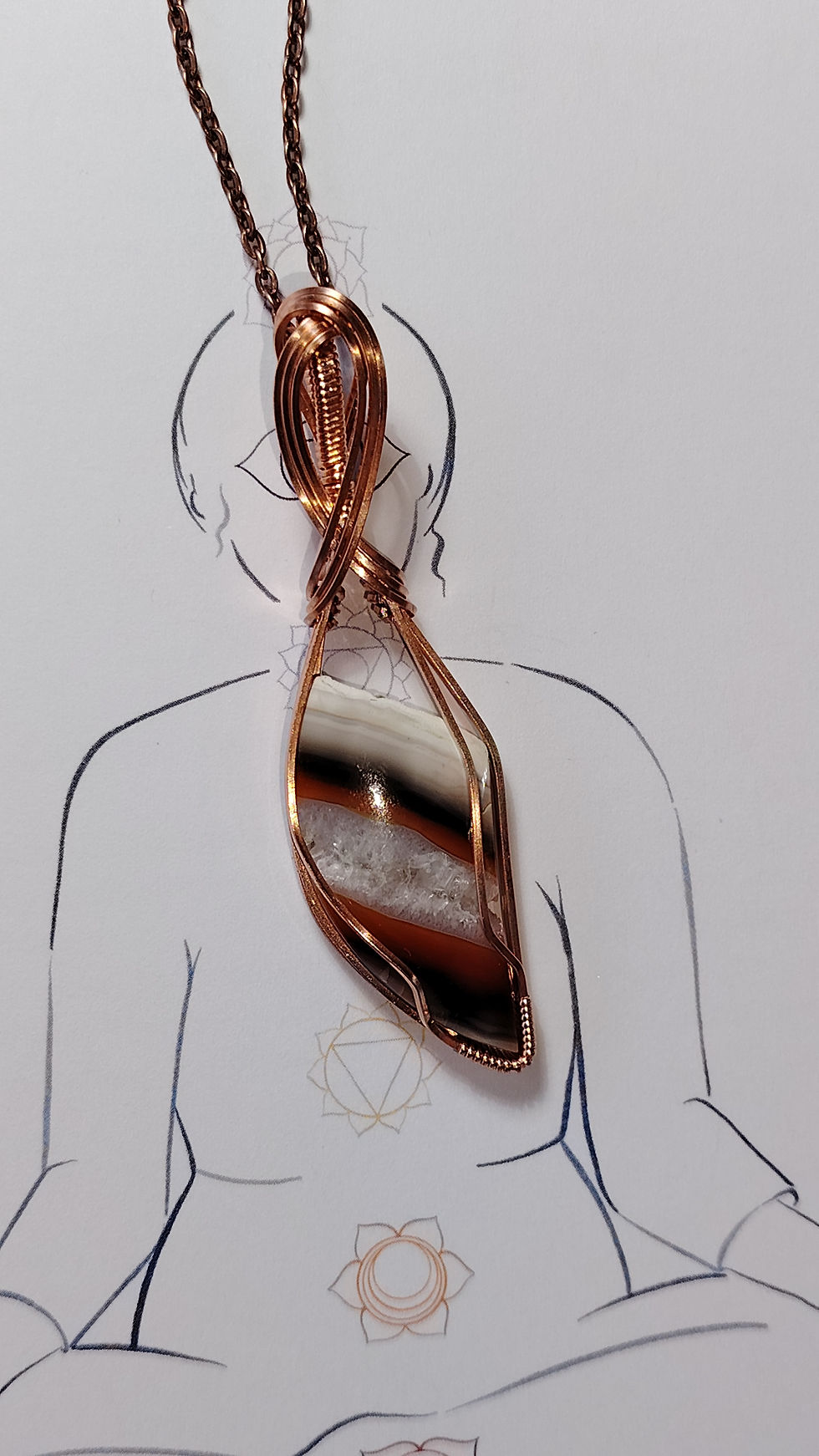 Thumbnail: Crystal Divide | Banded Agate with Carnelian Pendant | Copper Wire