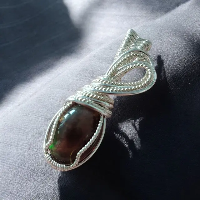 Thumbnail: Thessara — Black Ethiopian Opal Pendant in Sterling Silver 