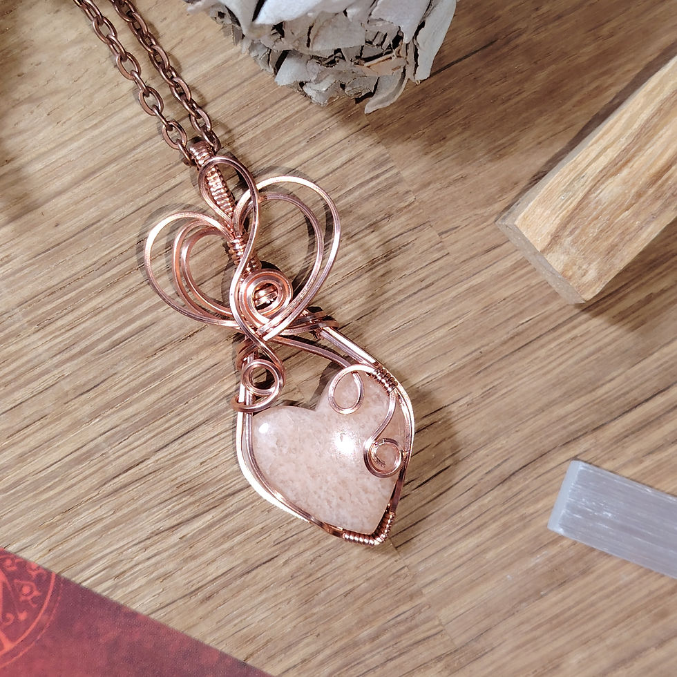 Thumbnail: Little Love | Pink Scolecite Heart Pendant | Bare Copper Wire | One of a Kind