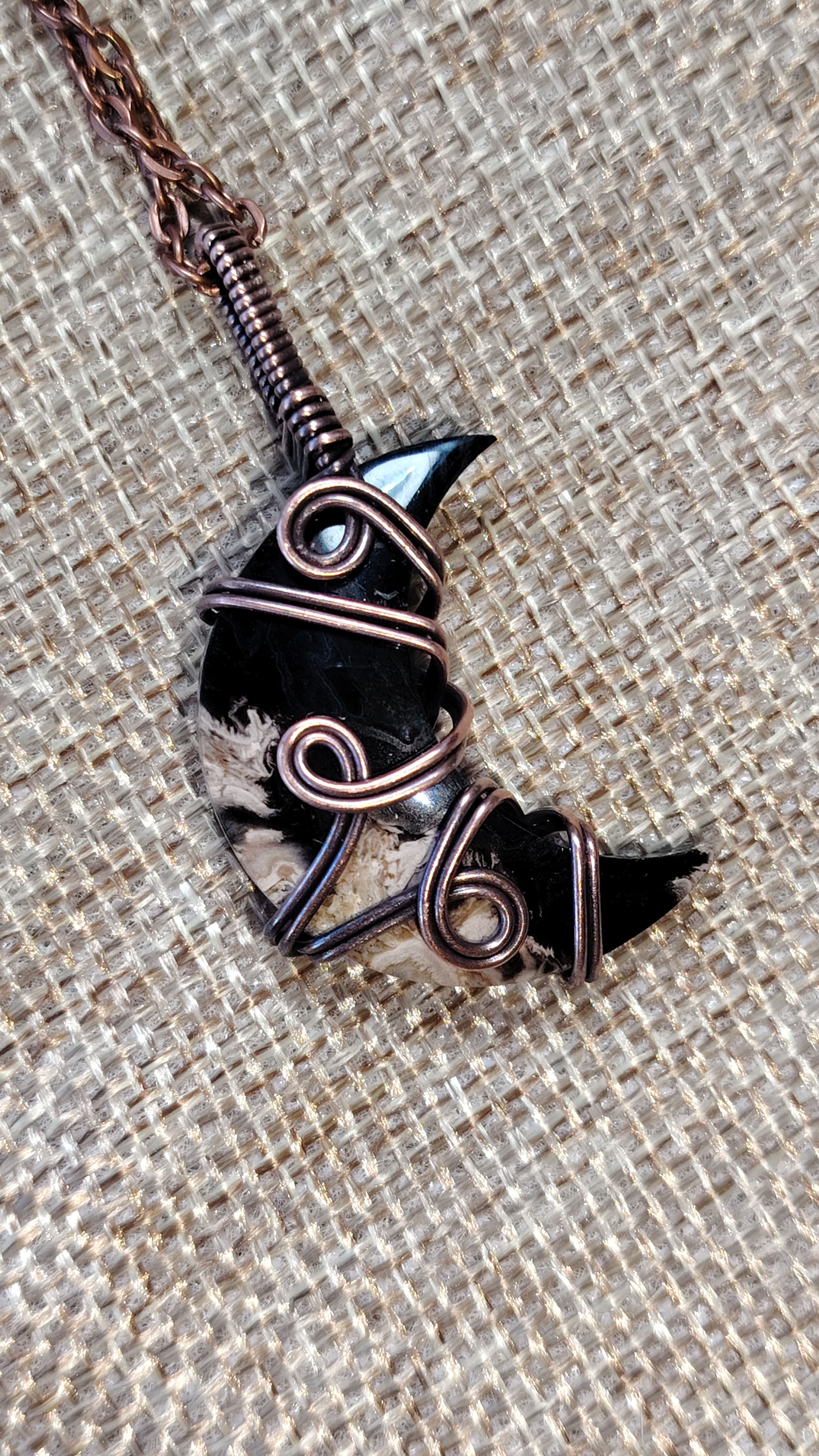 Eldermoon — Palm Root Crescent Moon Pendant in Oxidised Copper