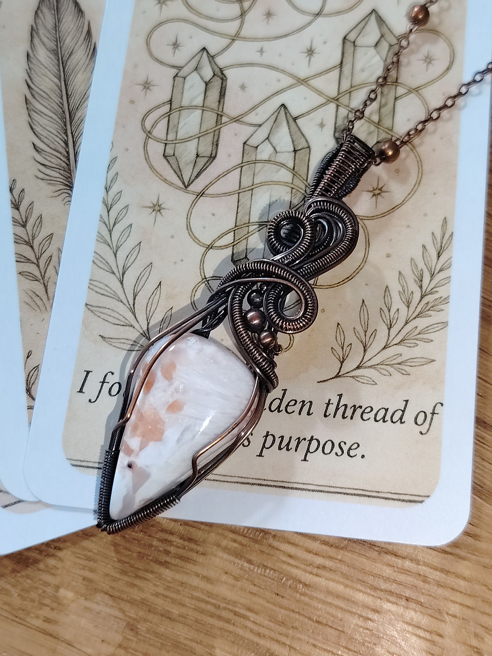 Thumbnail: Antheia – Pink Scolecite Pendant Wrapped in Oxidised Copper | Heart Healing 