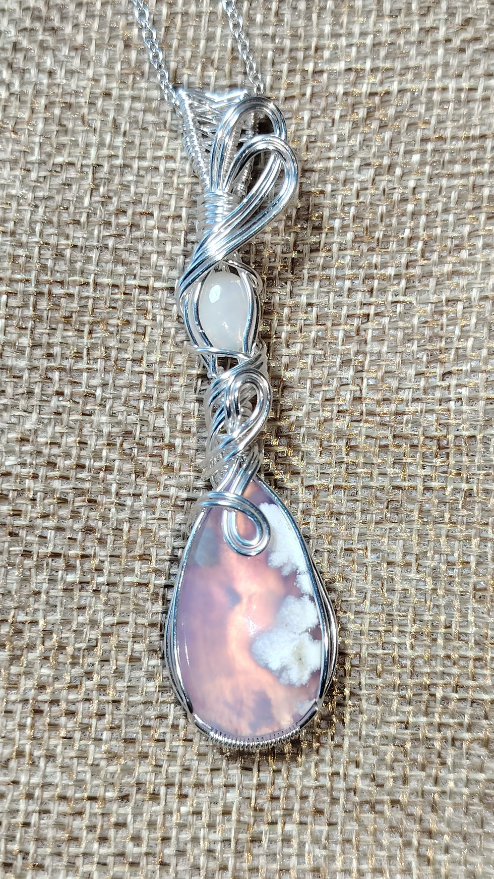 Thumbnail: Soft Ascent - Plume Agate Doublet & Ethiopian Opal Pendant | Silver-Filled 