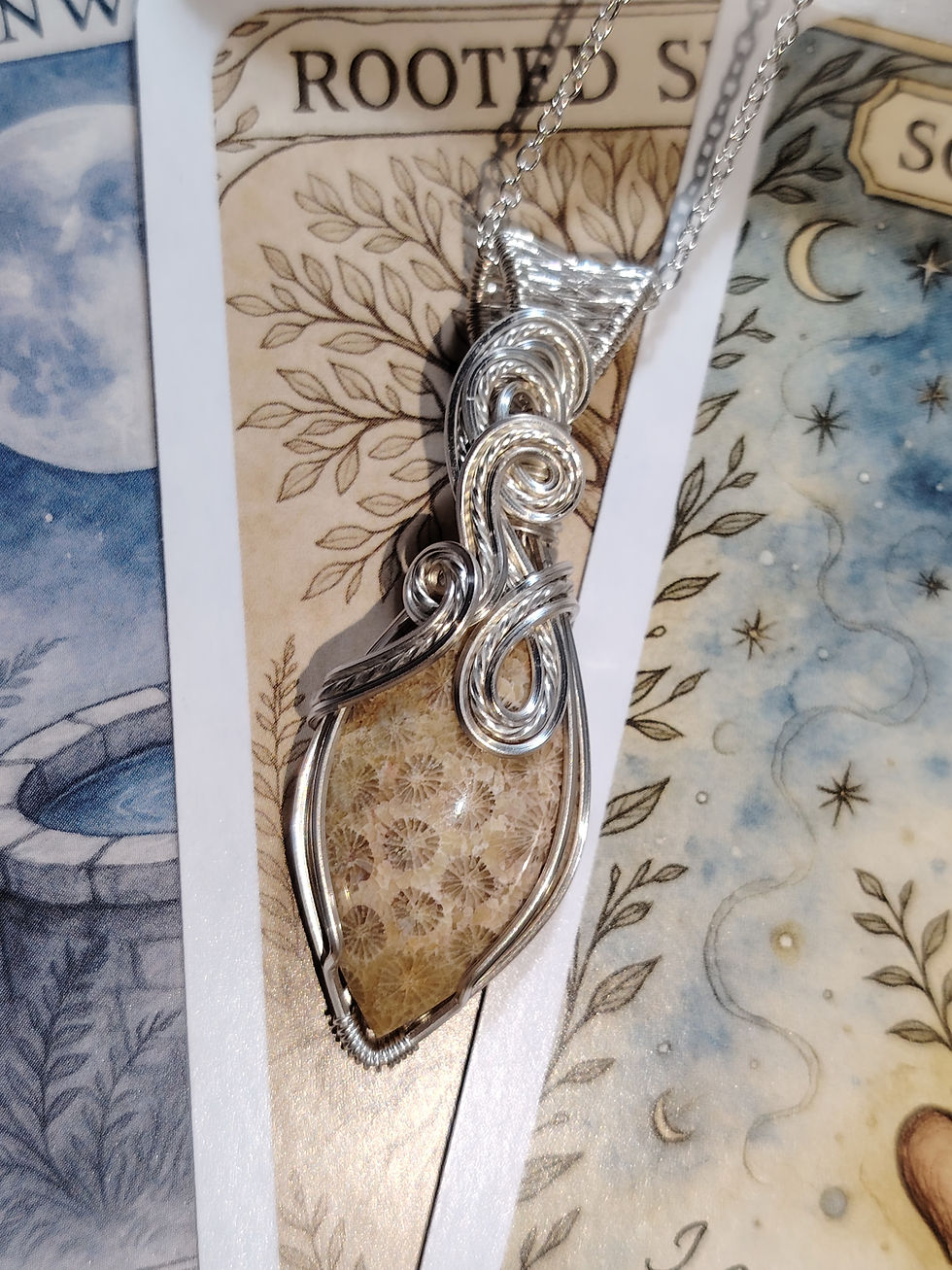 Thumbnail: Ocearis – Fossil Coral Pendant in Silver Plated Copper