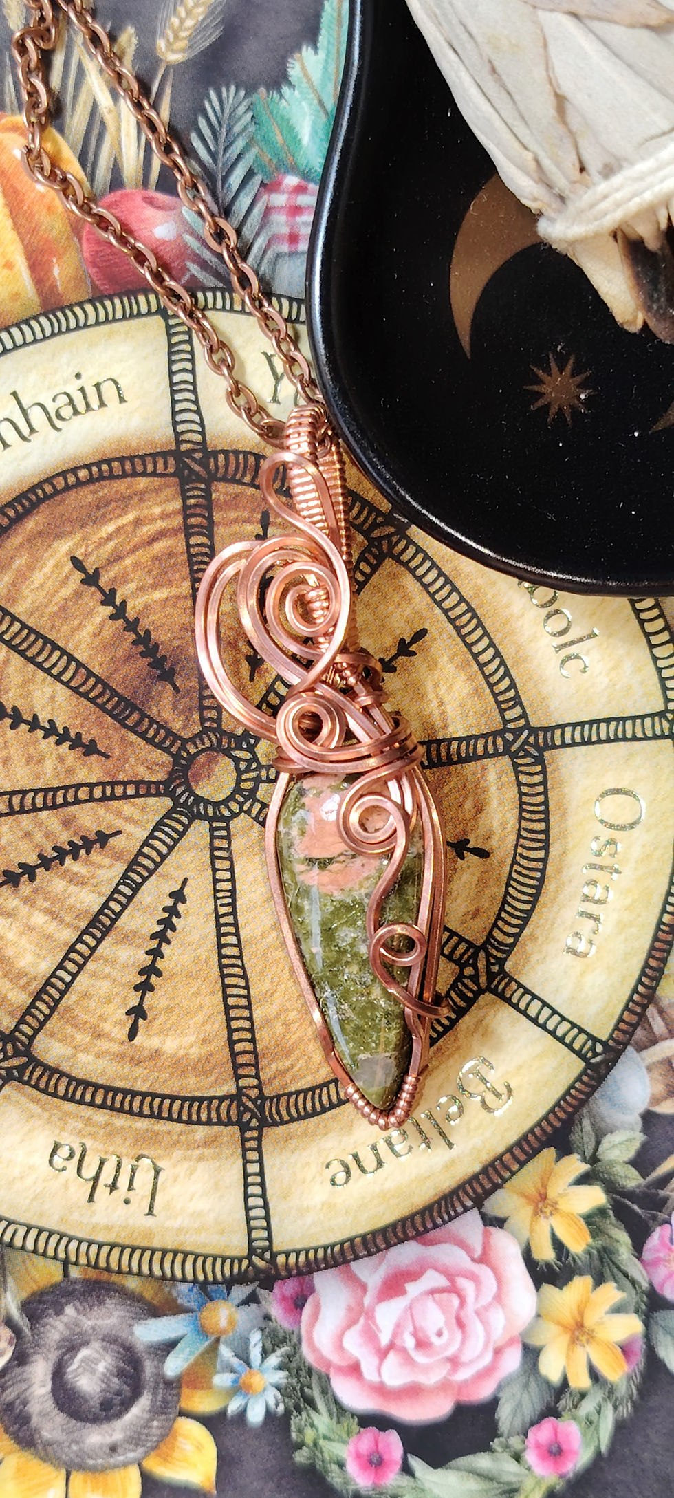 Thumbnail: Mossglow | Unakite Pendant in Bare Copper | Emotional Healing Crystal Necklace