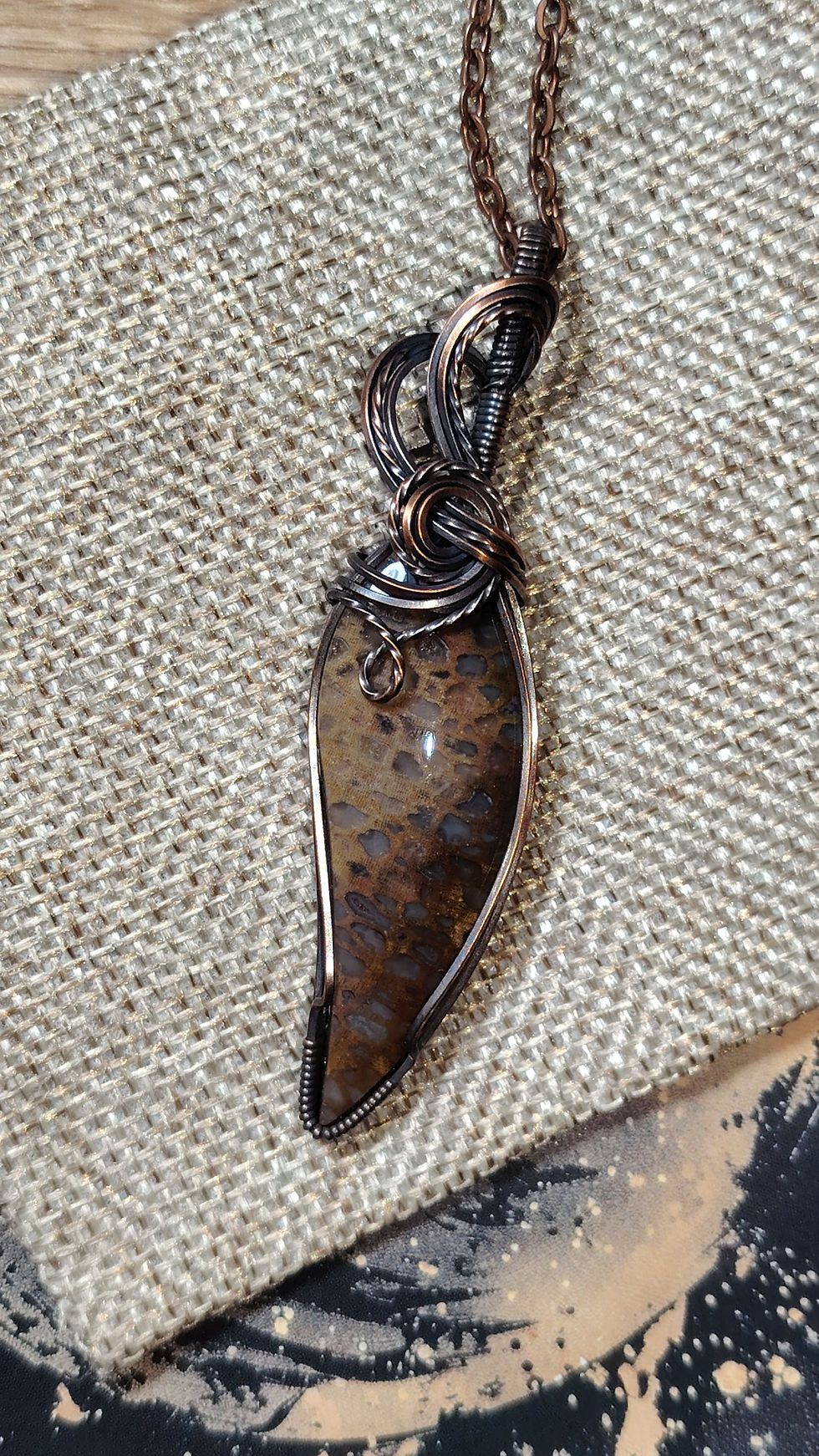 Thumbnail: The Remembering — Agatised Fossil Coral Pendant | Oxidised Copper