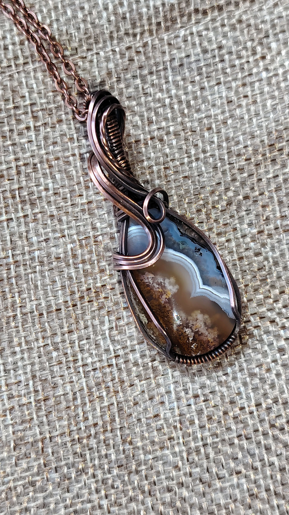 Thumbnail: Mirewyn | Ternate Moss Agate Pendant | Oxidised Copper Wire | One of a Kind