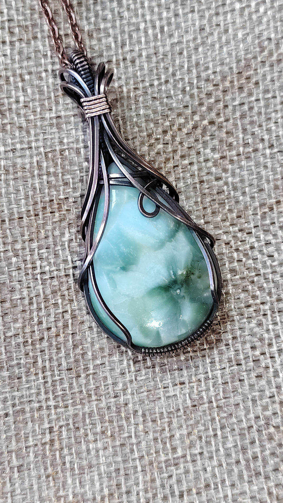 Thumbnail: Seravelle | Hemimorphite Statement Pendant | Oxidised Copper Wire | One of a Kin