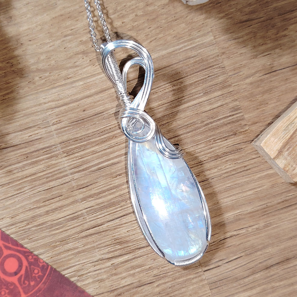 Thumbnail: Liraethen | Rainbow Moonstone Pendant | Silver Filled Copper Wire