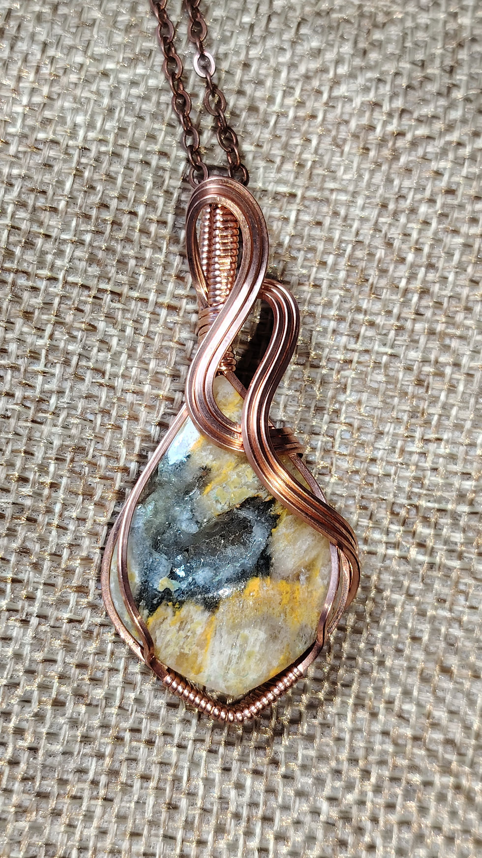 Thumbnail: Breath of Morning Bumblebee Jasper Pendant | Bare Copper Crystal Necklace