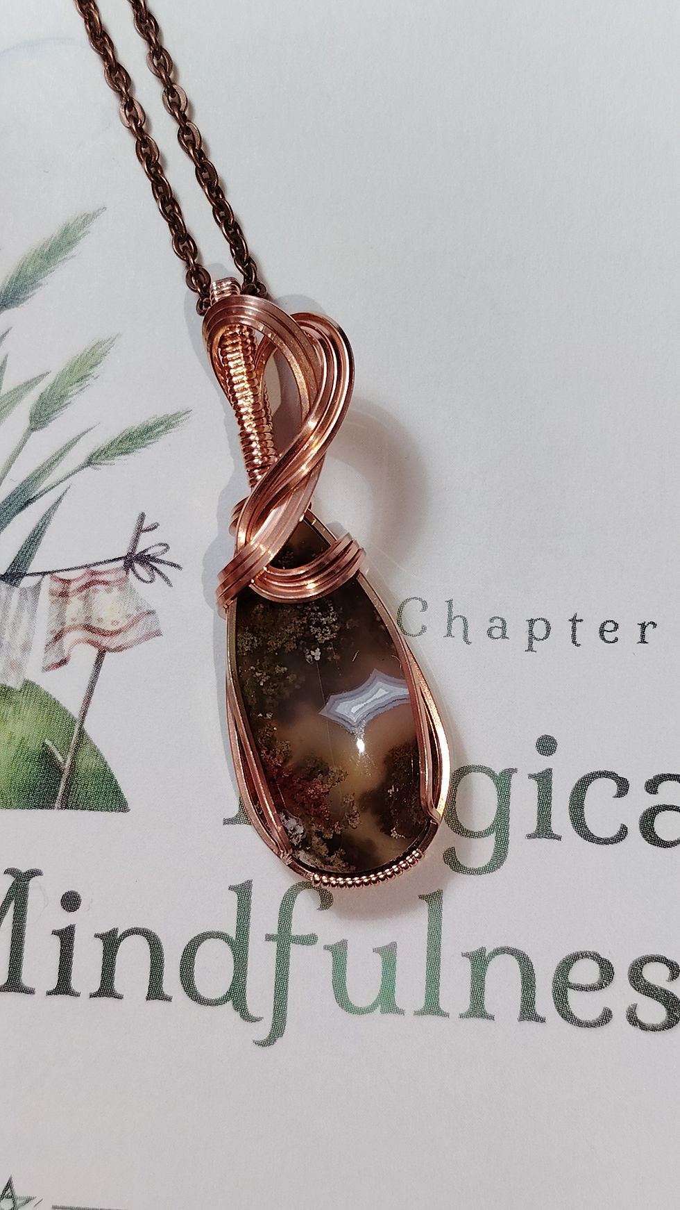 Thumbnail: Buried Light | Ternate Moss Agate Pendant | Bare Copper Wire | One of a Kind
