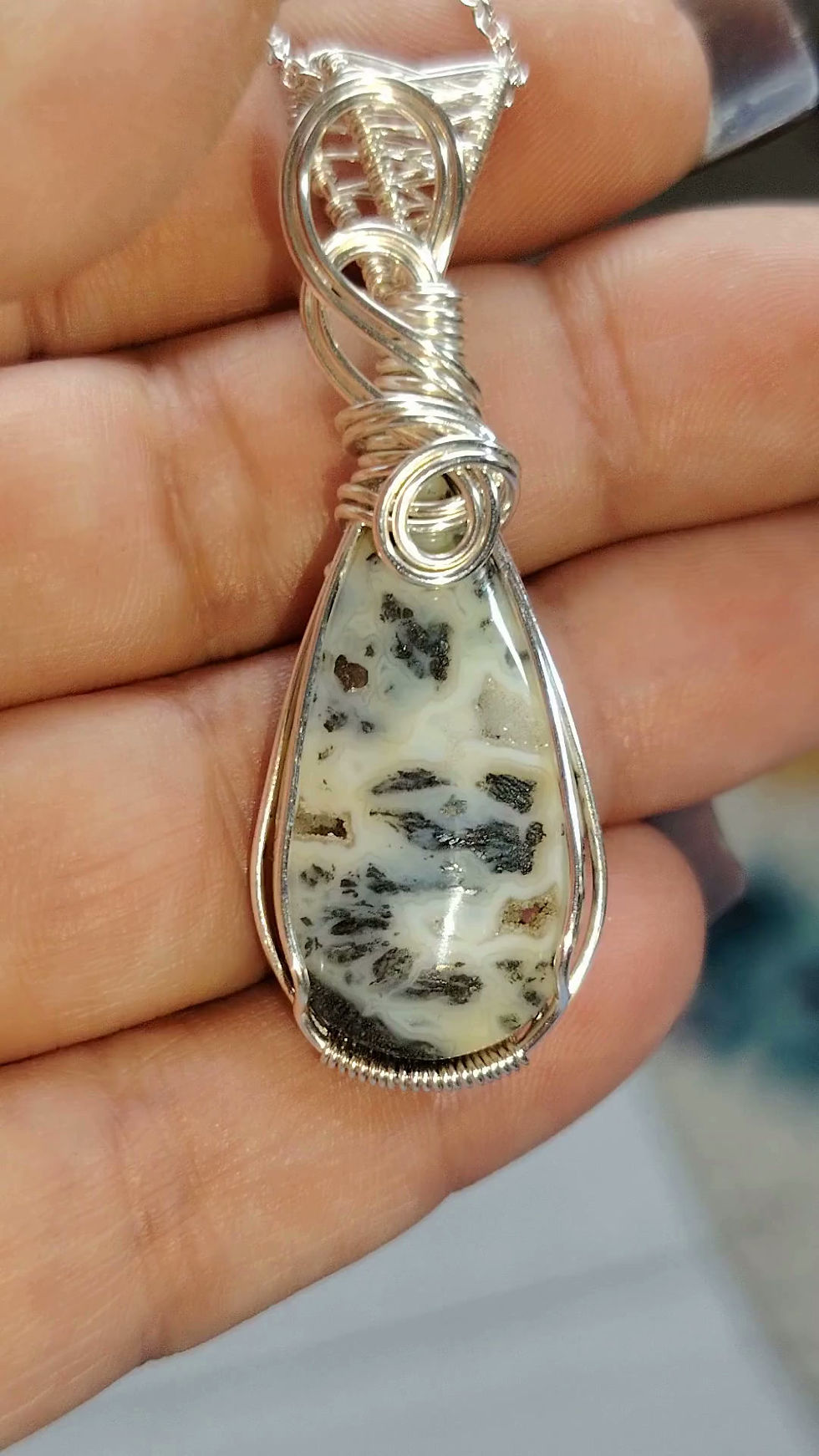 Thumbnail: Elarisca – White Marcasite Pendant in Silver Plated Copper