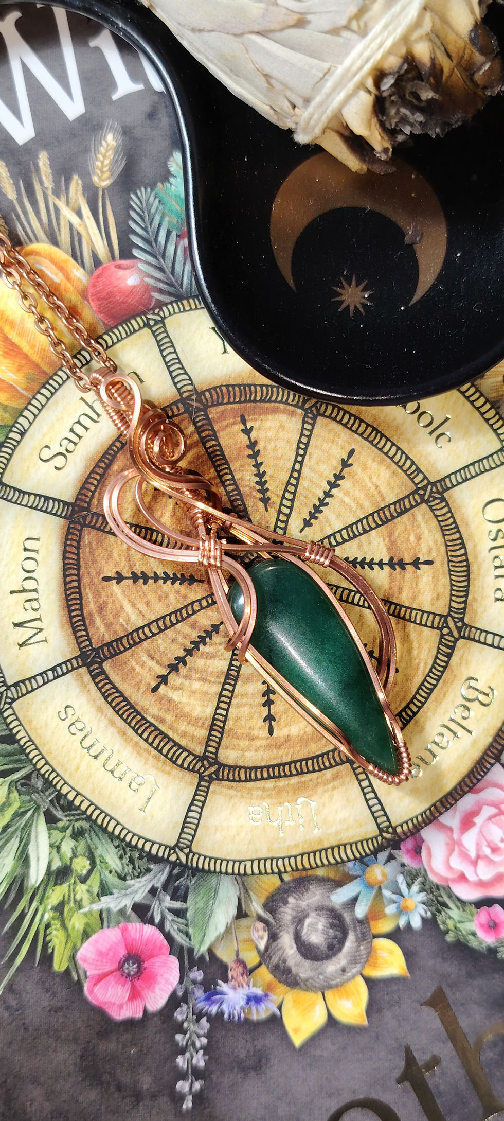 Thumbnail: Evergreen | Nephrite Jade Pendant | Bare Copper Wire Wrapped | Grounding