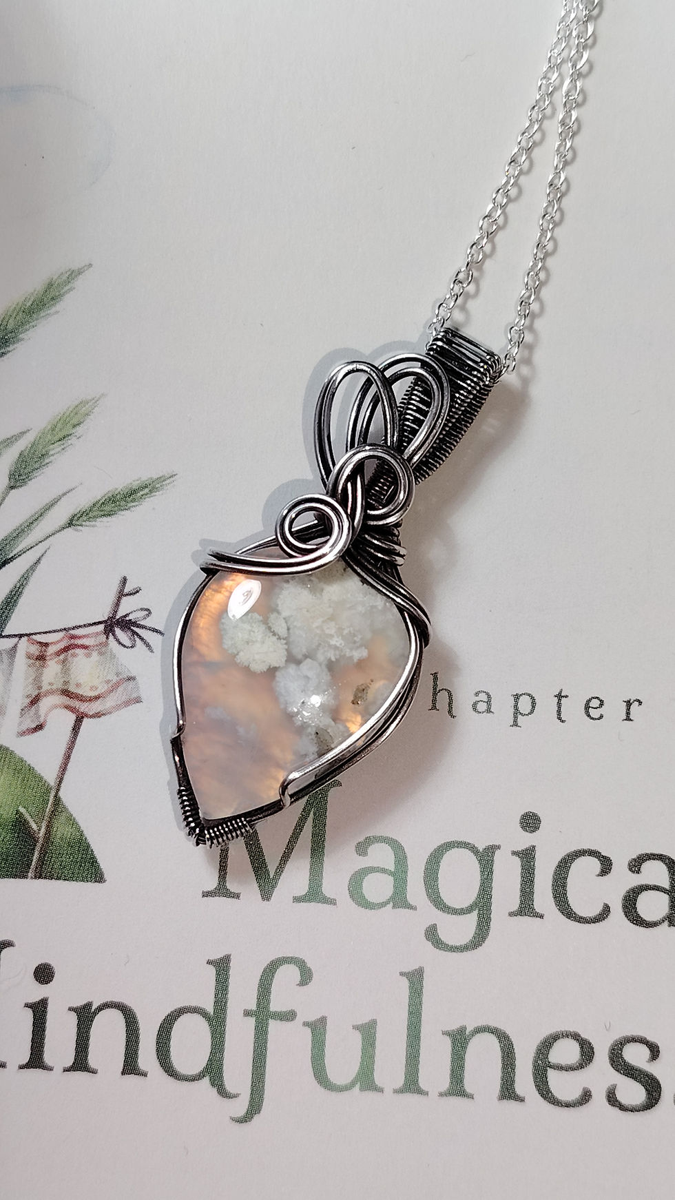 Thumbnail: Dawnforming | Plume Agate Doublet Pendant | Oxidised Silver Filled Copper