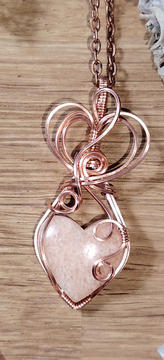 Little Love | Pink Scolecite Heart Pendant | Bare Copper Wire | One of a Kind