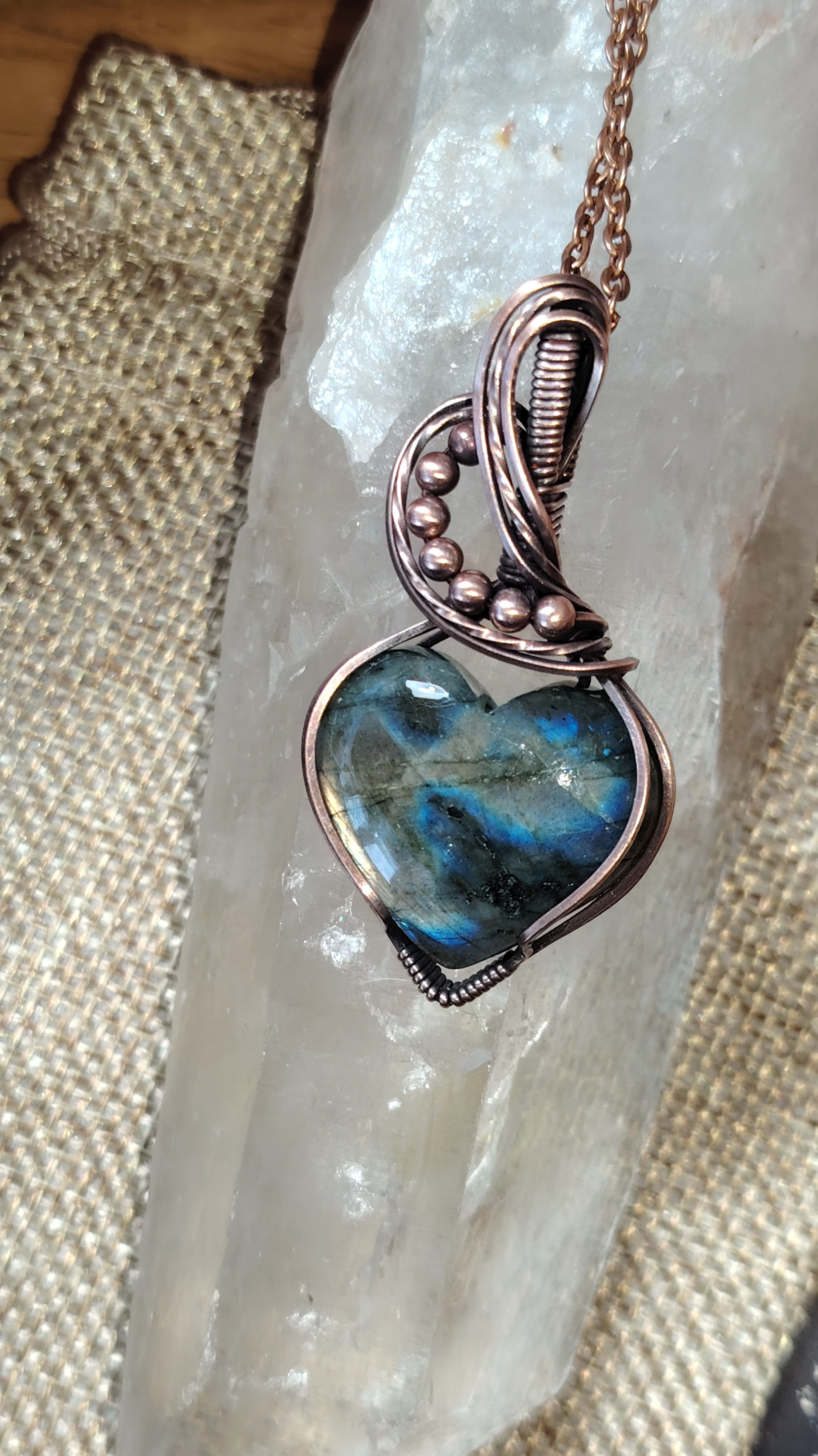 Quiet Kind of Love — Labradorite Heart Pendant | Oxidised Copper Heart Necklace