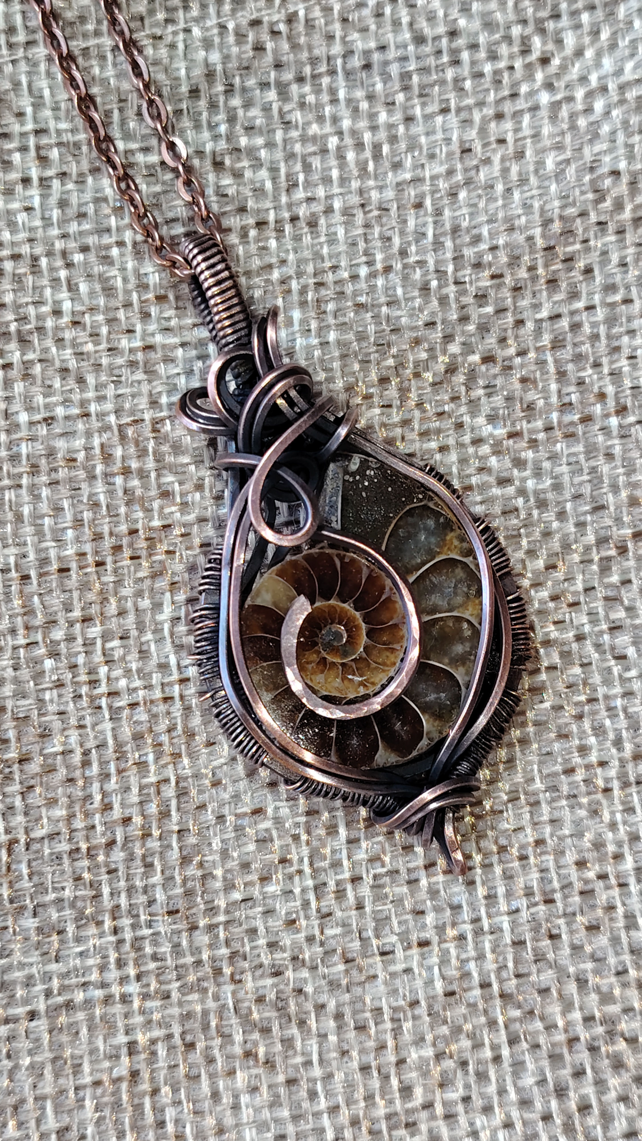 Keeper of Time | Ammonite Fossil Pendant | Oxidised Copper Wire | One of a Kind