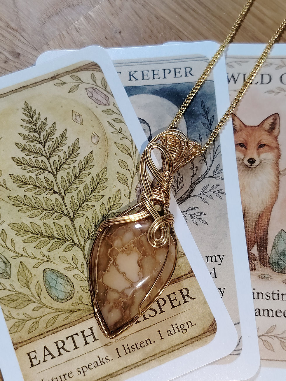 Thumbnail: Ancient Ember – Petrified Wood Pendant Wrapped in Gold-Plated Copper | Grounding