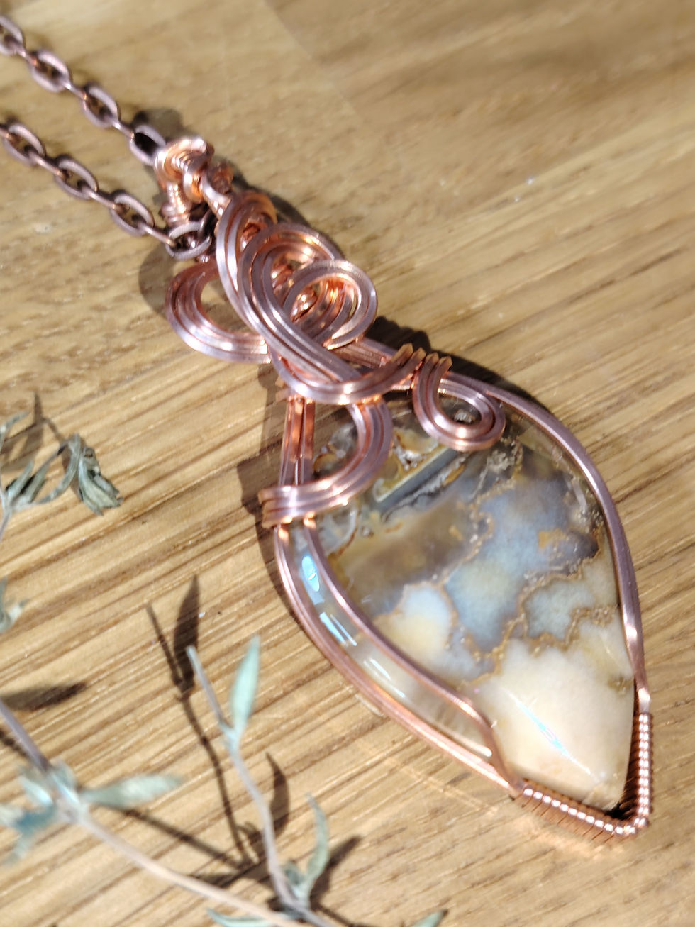 Thumbnail: The Turning Soul Pendant – Petrified Wood in Copper Wire