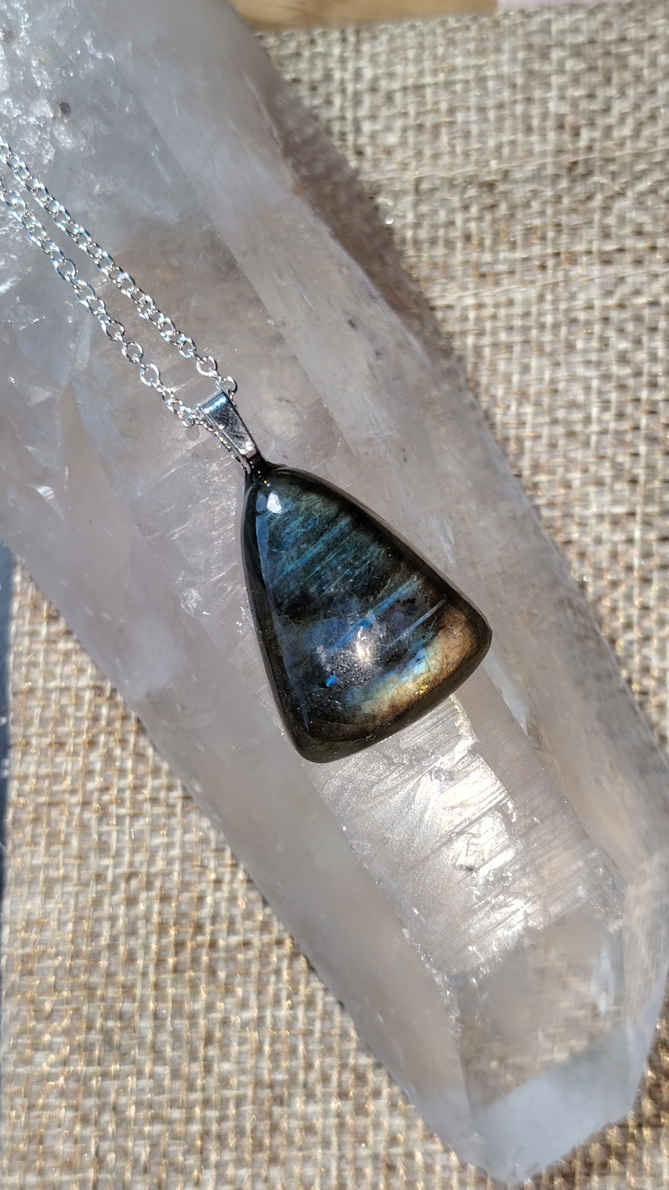 Nightwatch Labradorite Pendant | Dark Labradorite Necklace | Silver Plated Cryst