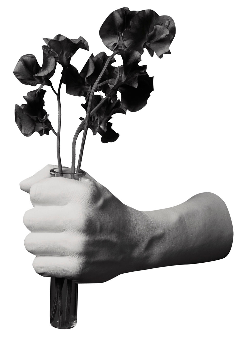 Schenk' mir doch ein Sträußchen! Mit diesem aus der tatsächlichen Hand des Designers Harry Allen gegossenem Wandhaken mit Vase ist den Blümchen die Aufmerksamkeit sicher.