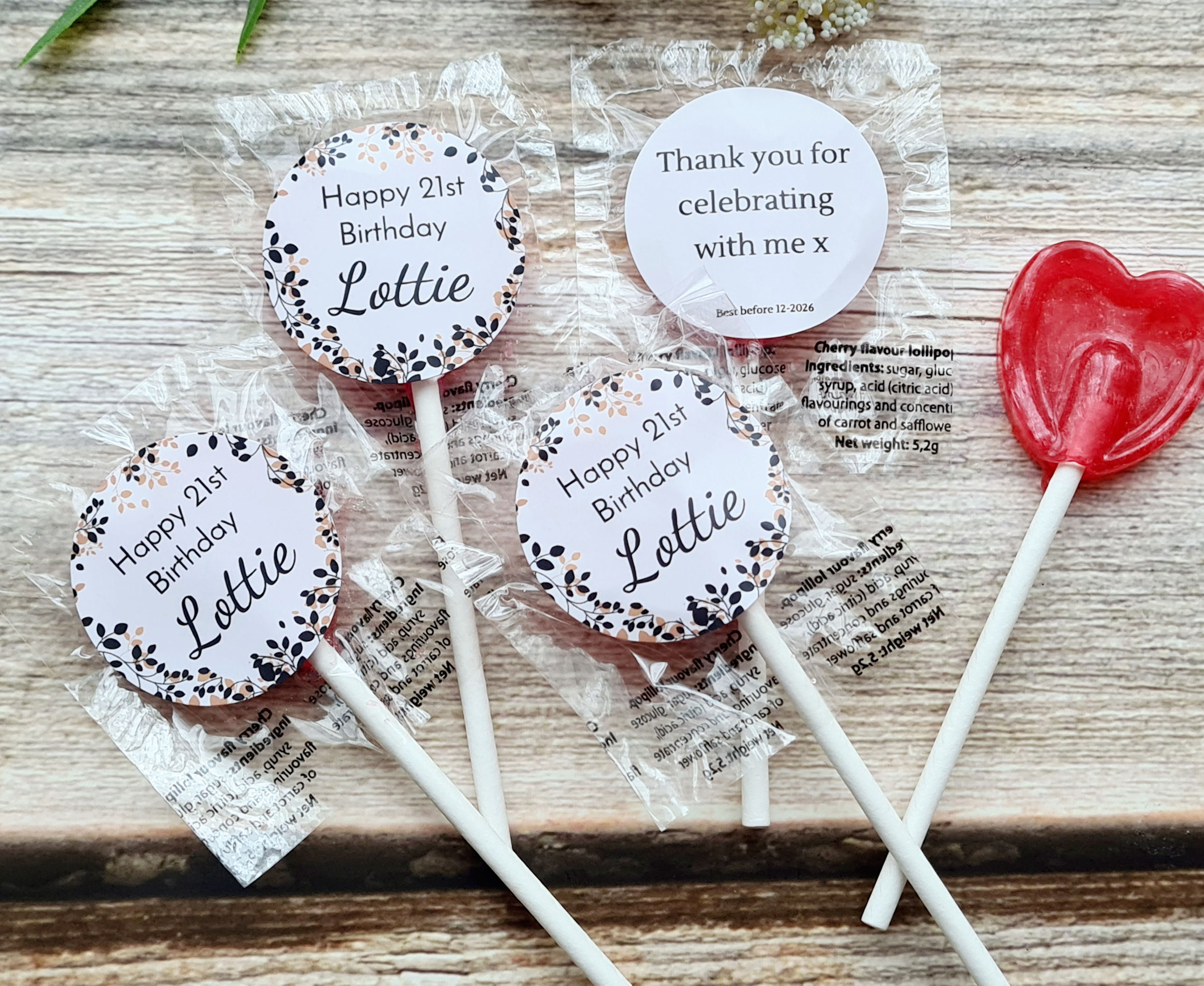 Black and Gold Leaves Personalised Lollipops