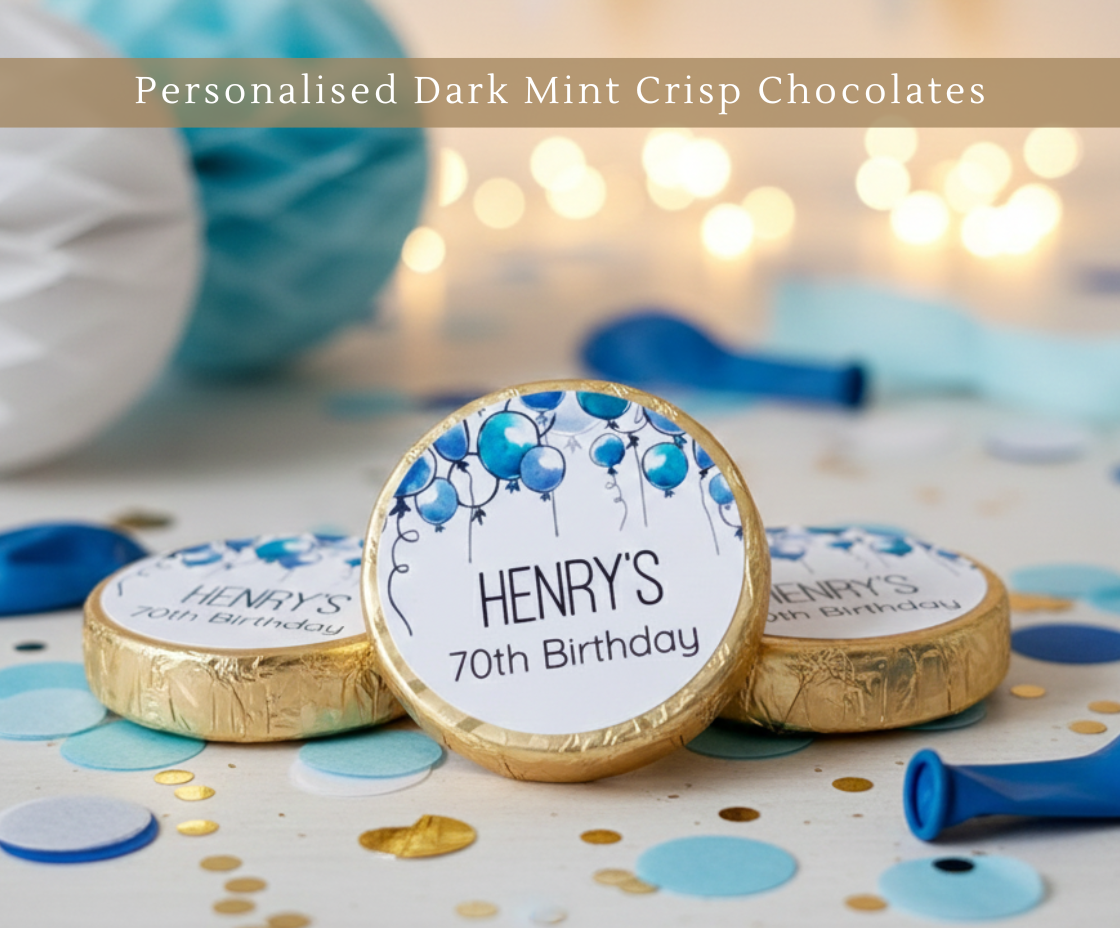 Personalised Blue Balloons Dark Mint Crisps