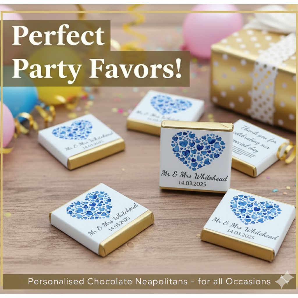 Personalised Chocolate Blue Hearts Thank You Favours