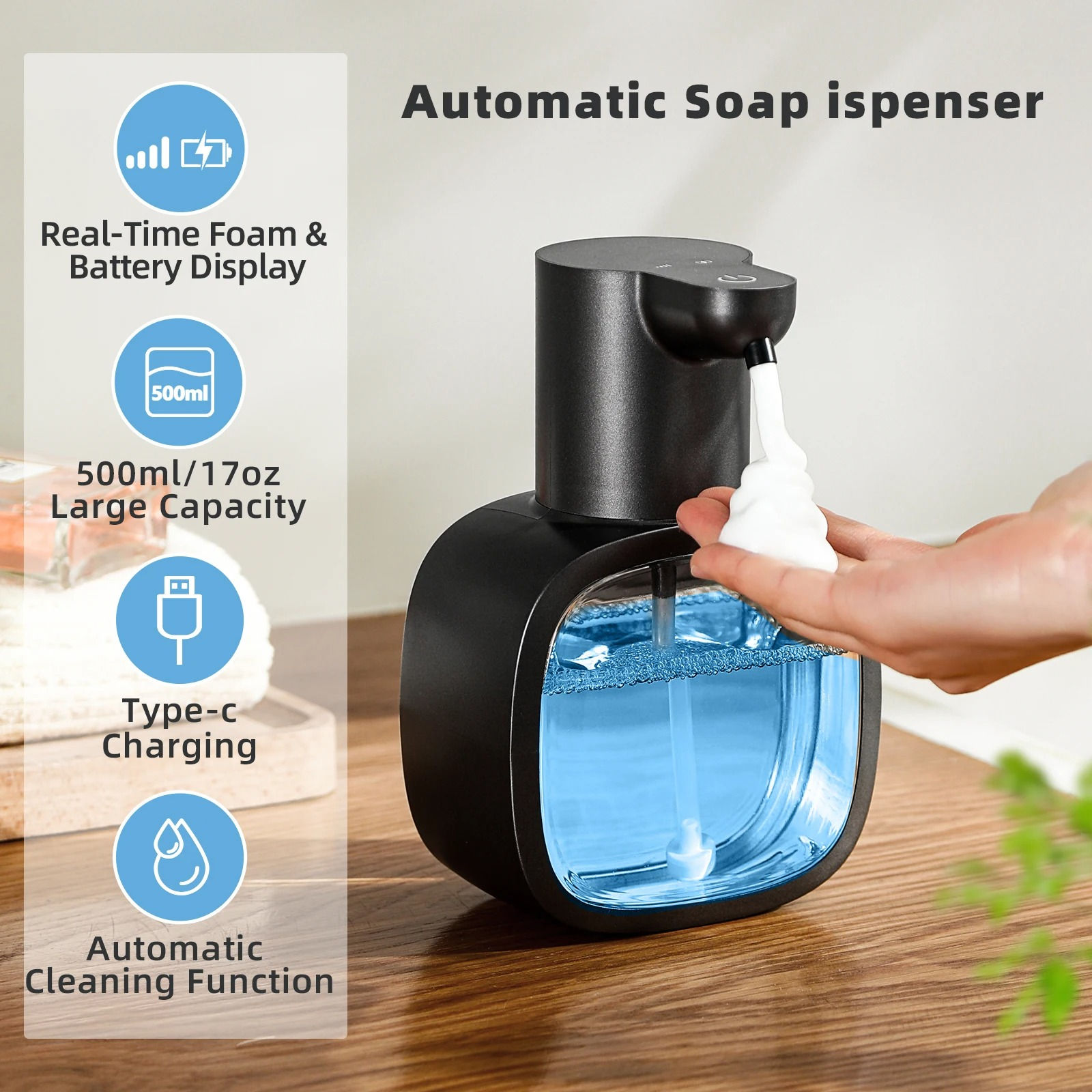 Novo dispensador de sabão automático montado na parede espuma inteligente máq