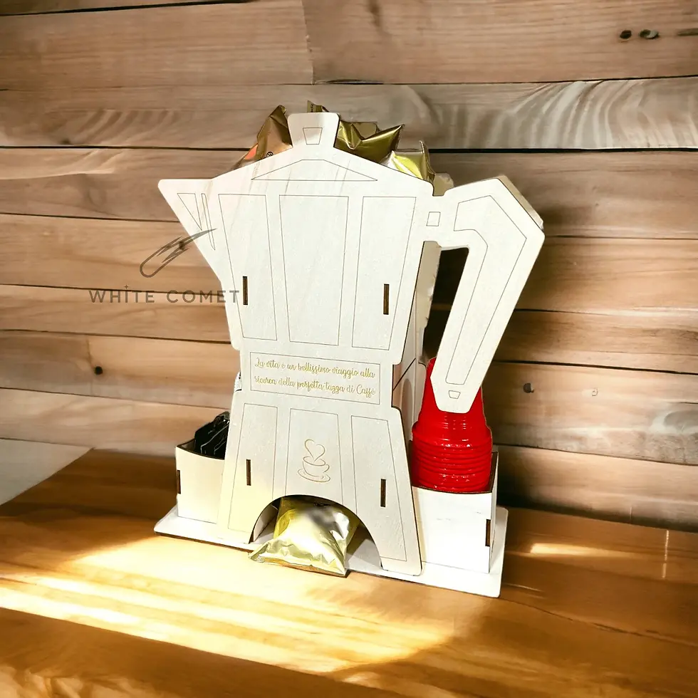 Miniatura: Porta cialde in legno, moka 3d, per cialde e capsule, con scomparti con bicchierini palette e zucchero