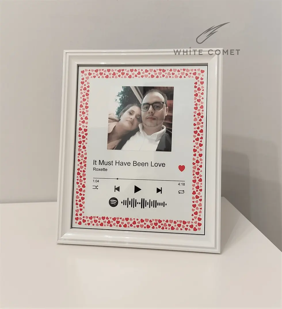 Miniatura: Cornice in plastica bianca, con stampa di foto e traccia spotify