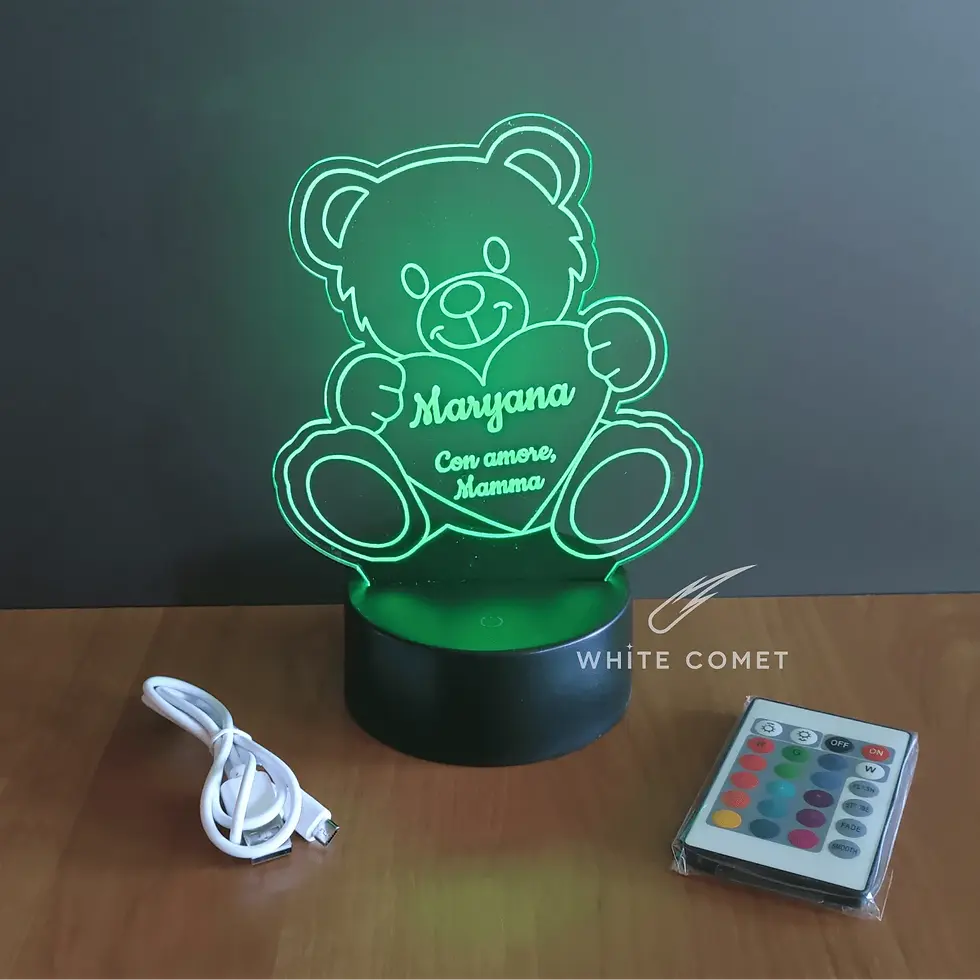 Miniatura: Lampada in plexiglass con base in plastica ABS, illuminata RGB, con disegno orsetto