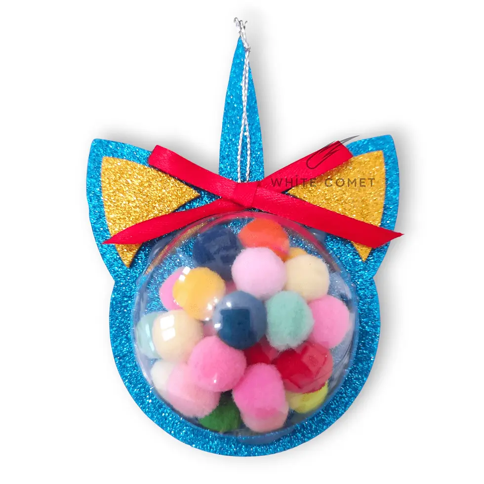 Miniatura: Pallina di natale Unicorno in feltro o gomma eva, glitterato, con sfera in PVC con Pompon. Fiocco a colore