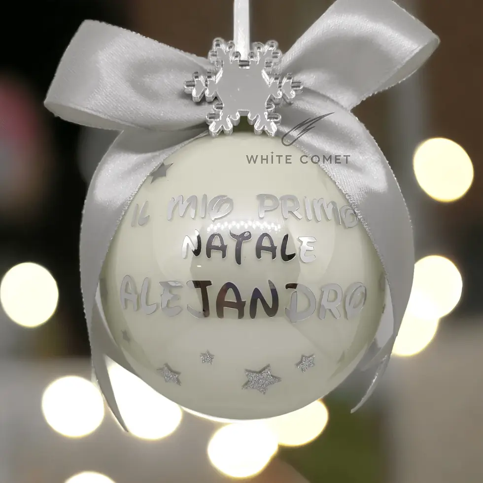 Miniatura: Pallina di natale in vetro bianco Il mio Primo natale con nome personalizzato