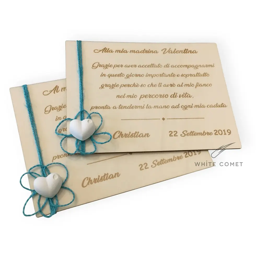 Coppia di targhe ringraziamento in legno con gessetto e spago, personalizzate con nome, per padrino e madrina, battesimo