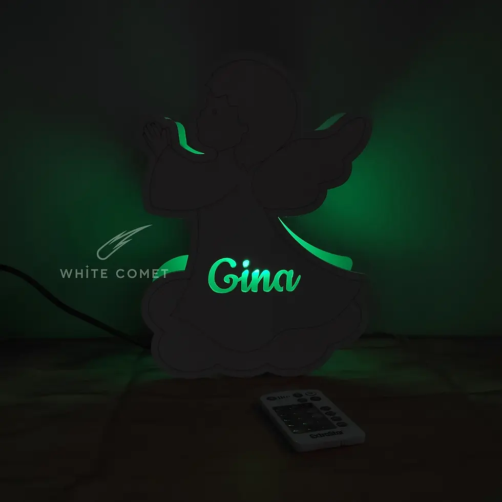 Miniatura: Lampada led RGB con lampadina e14 inclusa, taglio laser, sagoma angelo