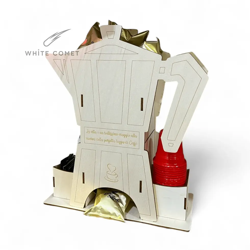 Porta cialde in legno, moka 3d, per cialde e capsule, con scomparti con bicchierini palette e zucchero